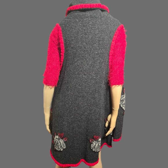 Vintage Wool Cape Poncho Vest Gray Red Roses Made In Italy Gothic Witchy Boho - Picture 4 of 15